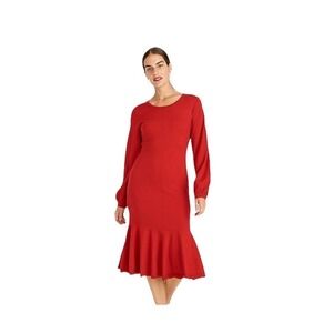 J.Crew Women's‎ Merino Wool Red Twist Back Sweater Dress Knee Length XL